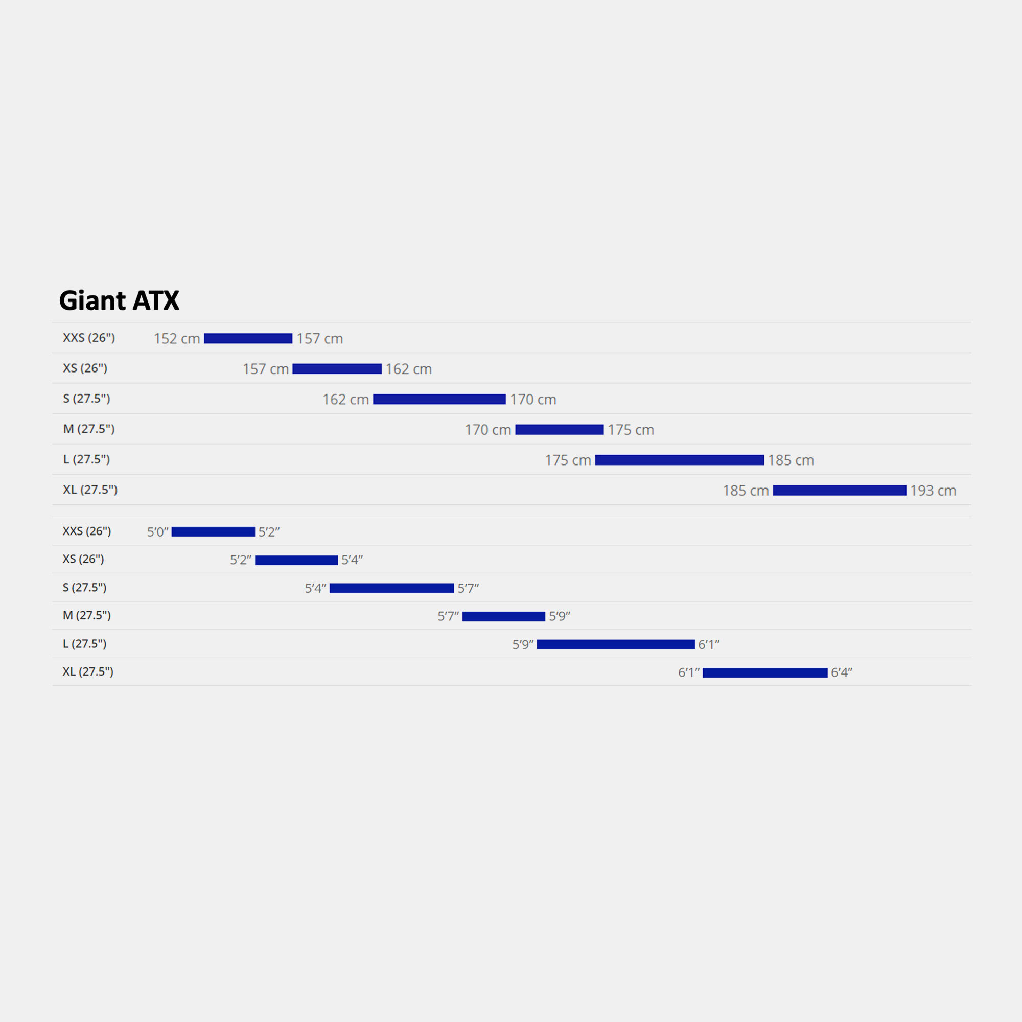 Giant atx discount 27.5 size chart