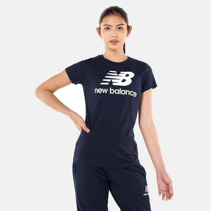 New Balance Women's Essentials Stacked Logo T-Shirt Grey New Balance Women's Essentials Stacked Logo T-Shirt Grey image number 0