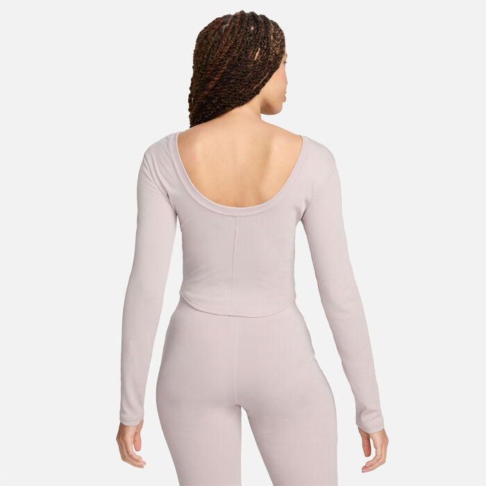 Nike Women's Sportswear Chill Scoop-Back Long-Sleeve Mini-Rib Top Purple Nike Women's Sportswear Chill Scoop-Back Long-Sleeve Mini-Rib Top Purple image number 1