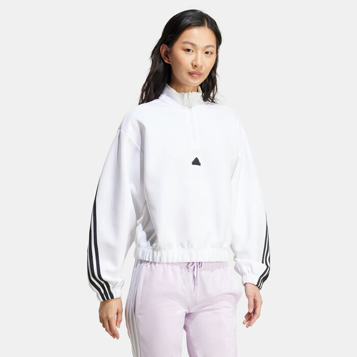 adidas Women's Future Icons 3-Stripes 1/4-Zip Sweatshirt White adidas Women's Future Icons 3-Stripes 1/4-Zip Sweatshirt White image number 2