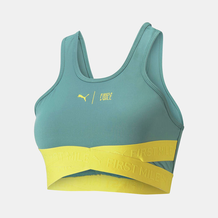 PUMA Women's First Mile High Impact Sports Bra Green PUMA Women's First Mile High Impact Sports Bra Green image number 0