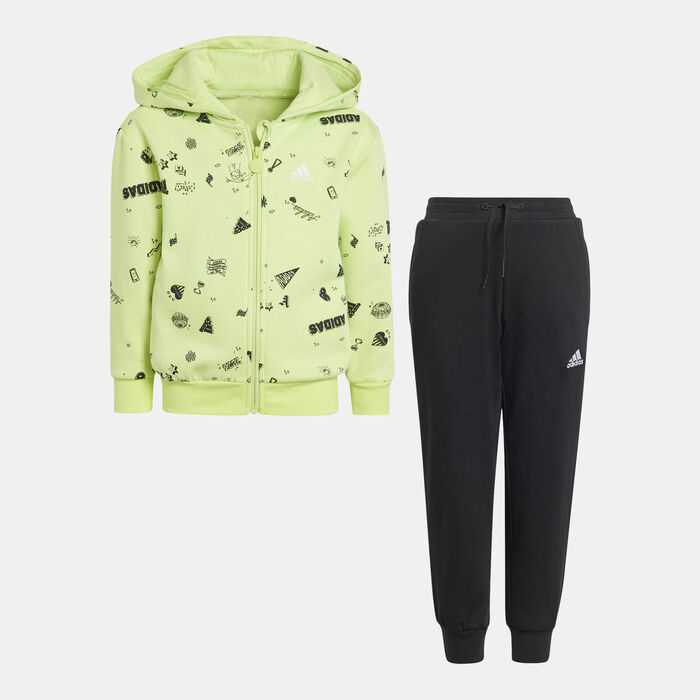 adidas Kids' Brand Love Hooded Tracksuit Green adidas Kids' Brand Love Hooded Tracksuit Green image number 0