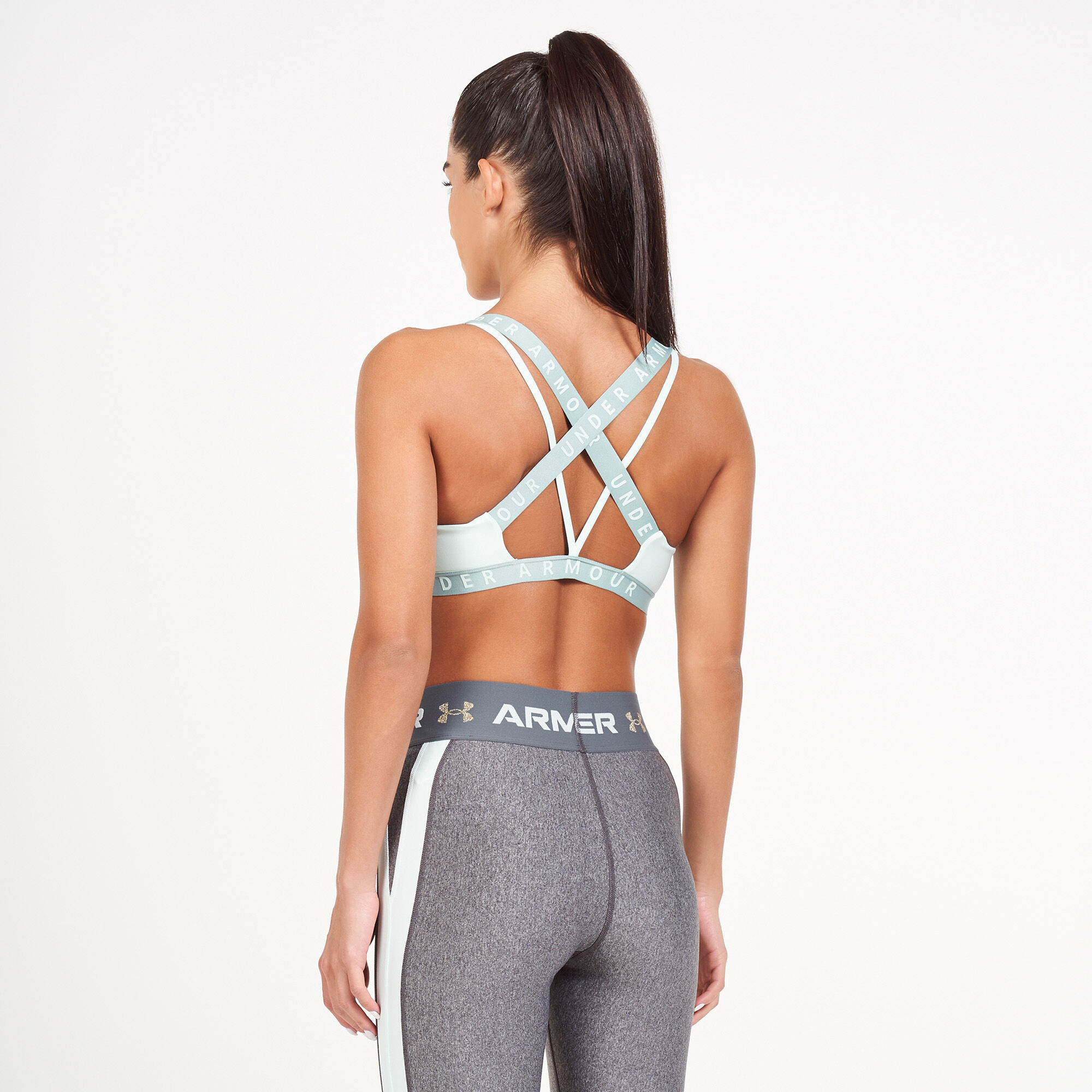 Buy Under Armour Wordmark Strappy Silhouette Sports Bra Blue in