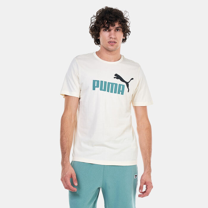 PUMA Men's Essentials+ 2 Colour Logo T-Shirt Beige PUMA Men's Essentials+ 2 Colour Logo T-Shirt Beige image number 0