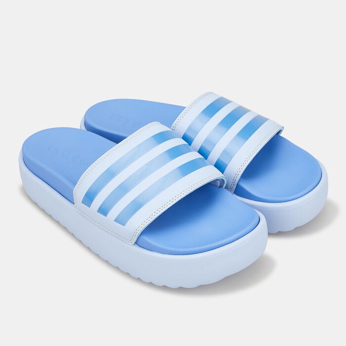 adidas Women's Adilette Platform Slides Blue adidas Women's Adilette Platform Slides Blue image number 0