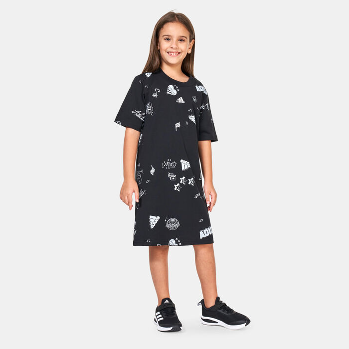 adidas Kids' Brand Love Allover Print Dress Black image number 0