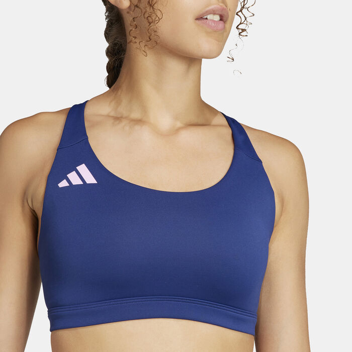 adidas Womens' Adizero Essentials Run Medium-Support Sports Bra Blue image number 3
