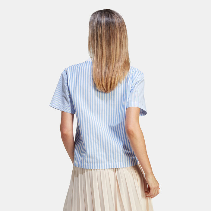 adidas Originals Women's Premium Essentials Poplin T-Shirt Blue adidas Originals Women's Premium Essentials Poplin T-Shirt Blue image number 1