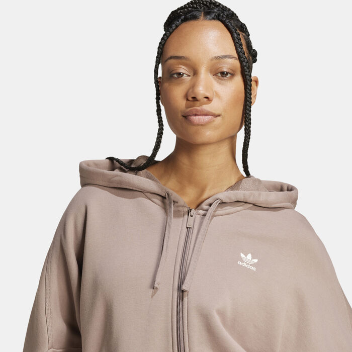 adidas Originals Women's Essentials French Terry Full-Zip Hoodie Brown image number 3