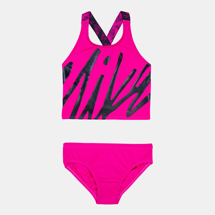 Nike Swim Kids' Script Logo Crossback Midkini Two-Piece Swimsuit Pink Nike Swim Kids' Script Logo Crossback Midkini Two-Piece Swimsuit Pink image number 0
