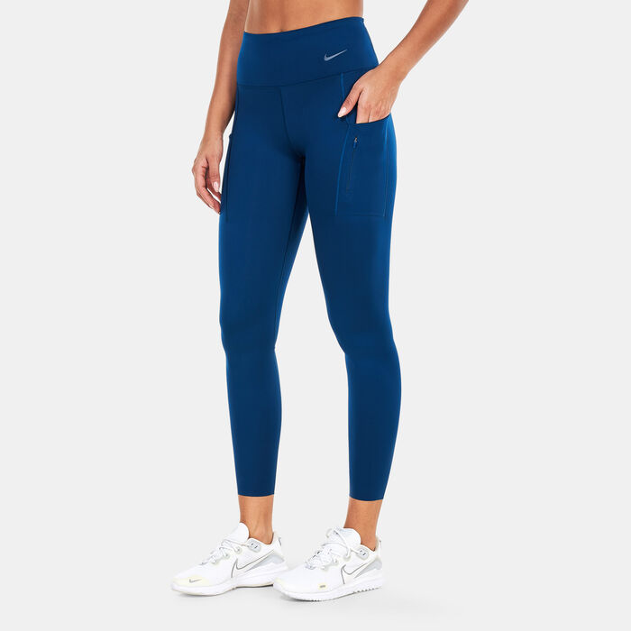 Buy Nike Women's Dri-FIT GO Mid-Rise Leggings Blue in KSA -SSS