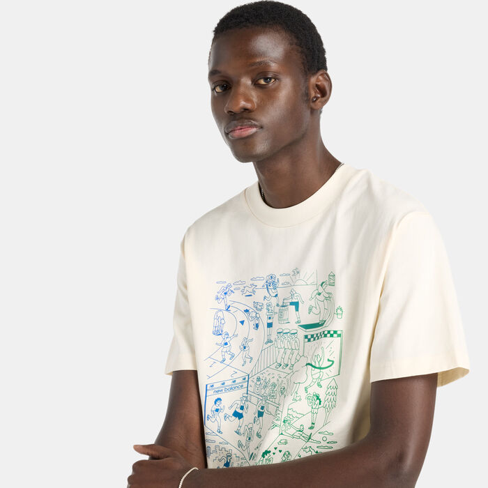 New Balance Men's Athletics Run Mural T-Shirt Beige image number 2