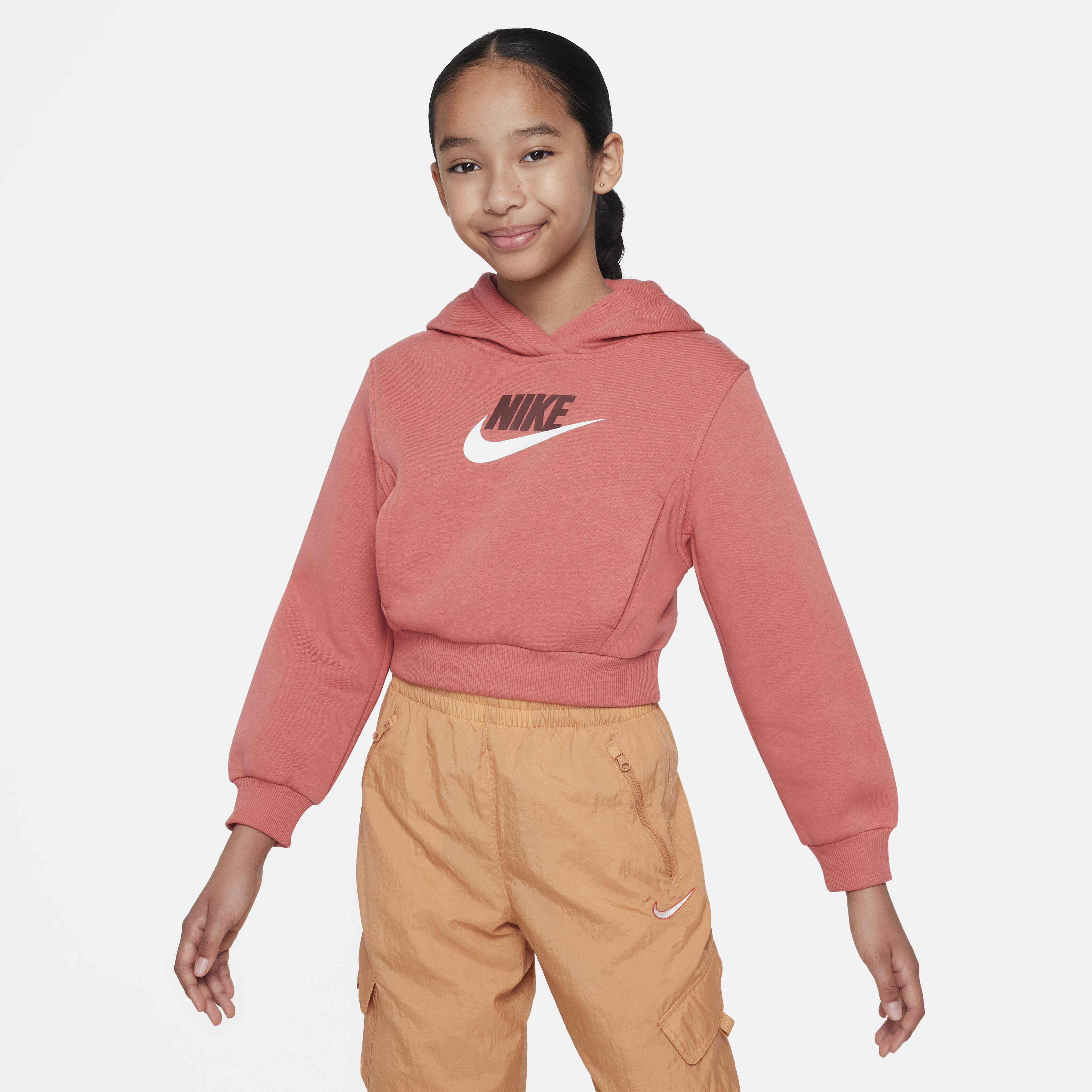 Kids Sportswear Club Fleece Crop Hoodie Peach Nike in KSA SSS