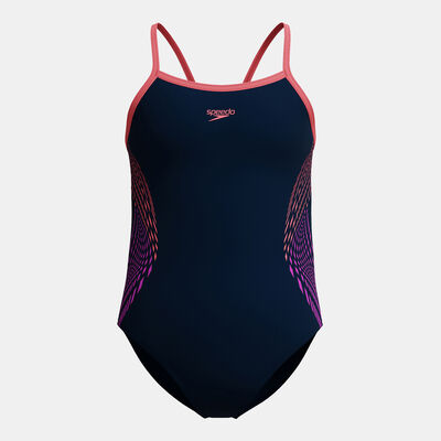 Speedo Kids' Plastisol Placement One-Piece Swimsuit Blue Speedo Kids' Plastisol Placement One-Piece Swimsuit Blue