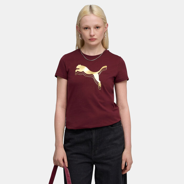 PUMA Women's Essentials Metallic T-Shirt Red image number 0