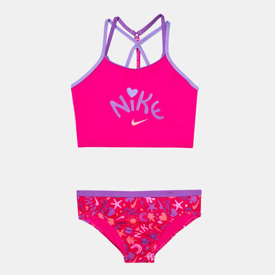 Nike Swim Kids' Fun Forest T-Crossback Midkini Two-Piece Swimsuit Pink