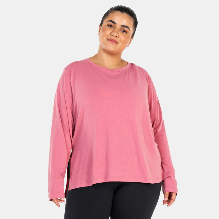Nike Women's Yoga Dri-FIT Long Sleeves T-Shirt (Plus Size) Pink image number 0