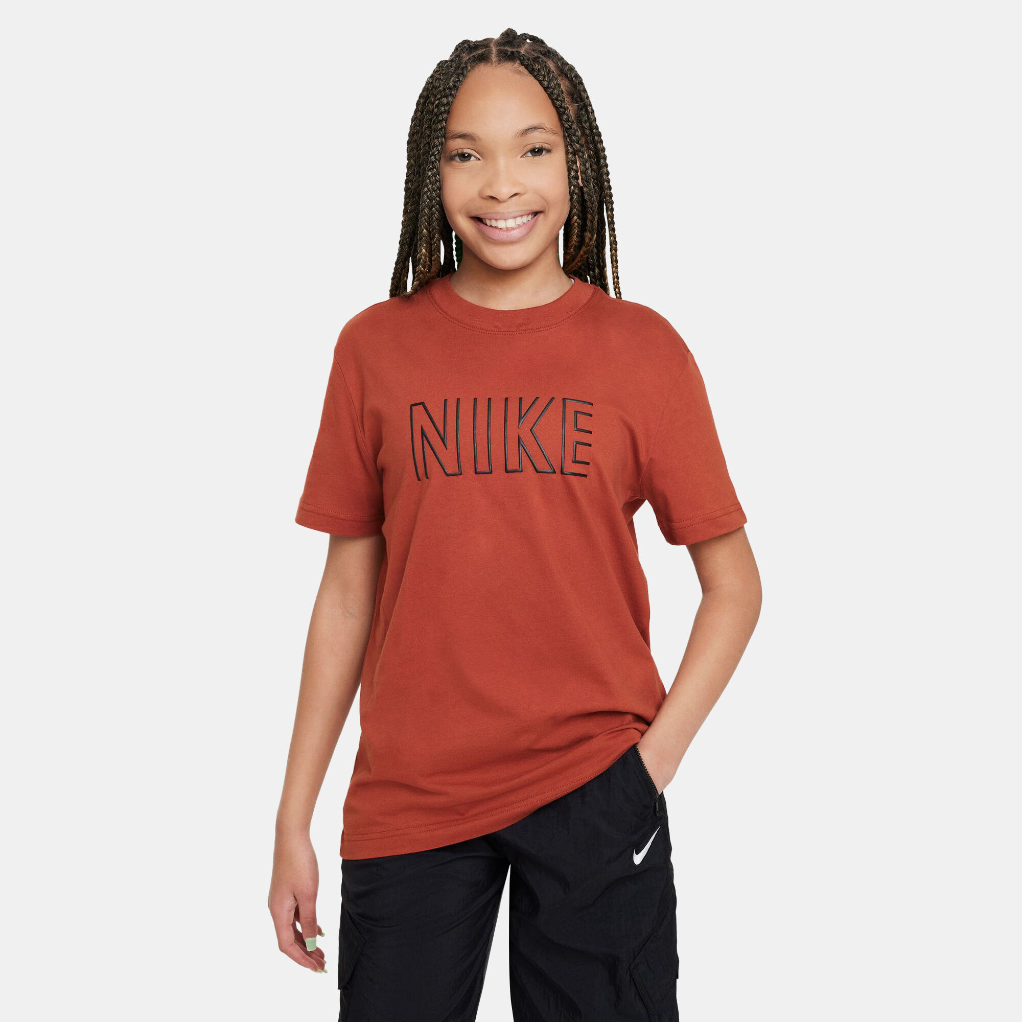 Kids orange nike store shirt