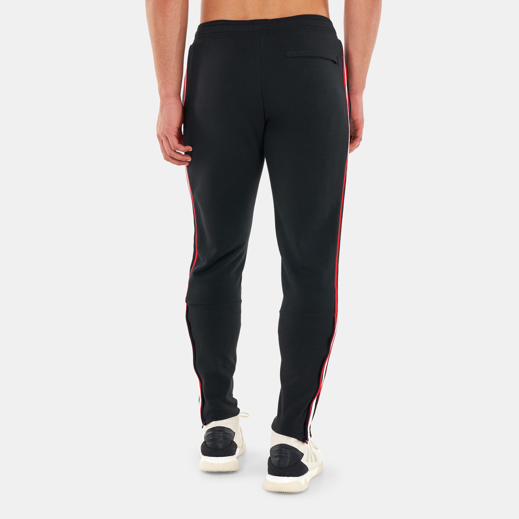 Adidas black store pants red stripe