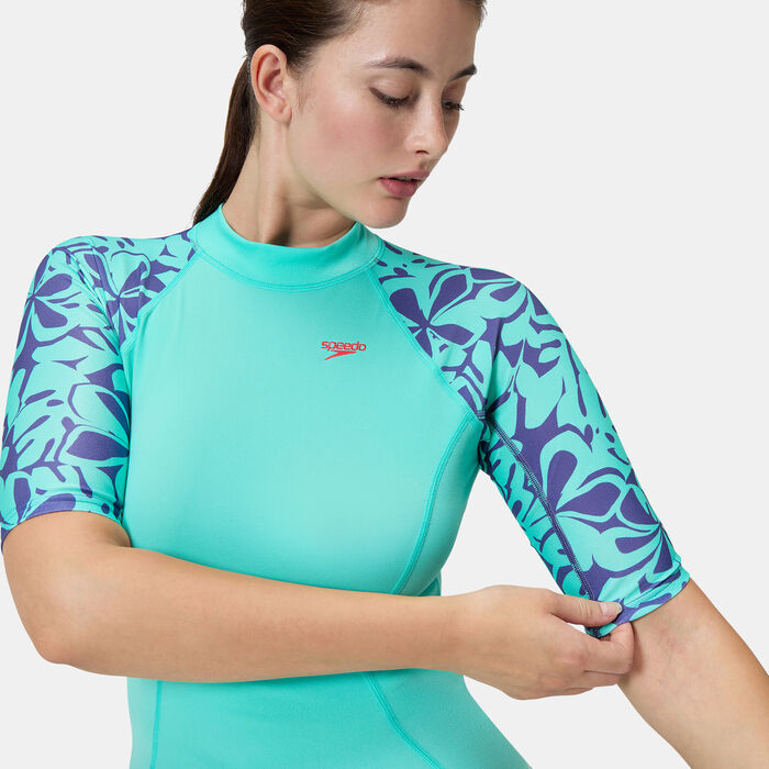 Speedo Women's Printed Swimming Rashguard Blue Speedo Women's Printed Swimming Rashguard Blue image number 4