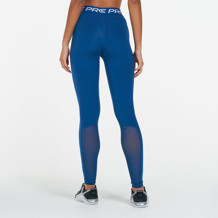 Nike Women's Pro Mid-Rise Mesh-Panelled Leggings Blue Nike Women's Pro Mid-Rise Mesh-Panelled Leggings Blue image number 1