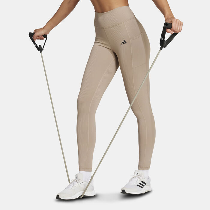 adidas Women's Optime Rib 7/8 Leggings Brown adidas Women's Optime Rib 7/8 Leggings Brown image number 0