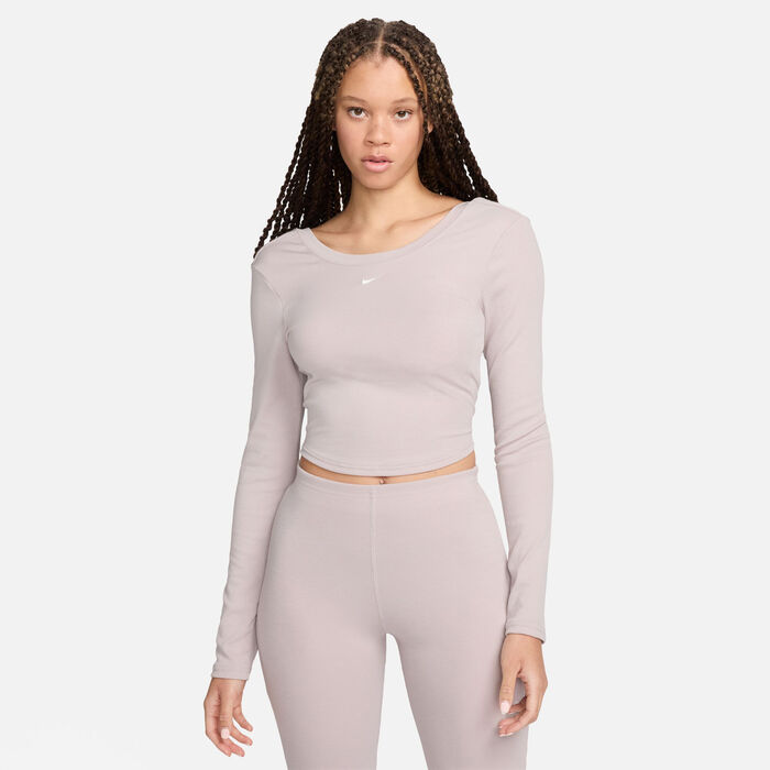 Nike Women's Sportswear Chill Scoop-Back Long-Sleeve Mini-Rib Top Purple Nike Women's Sportswear Chill Scoop-Back Long-Sleeve Mini-Rib Top Purple image number 0