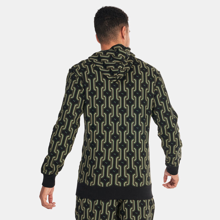 PUMA Men's Classics 70s Printed Fleece Hoodie Black PUMA Men's Classics 70s Printed Fleece Hoodie Black image number 1