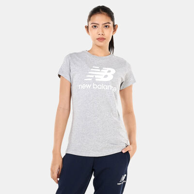 New Balance Women's Essentials Stacked Logo T-Shirt Grey New Balance Women's Essentials Stacked Logo T-Shirt Grey