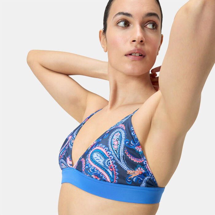 Speedo Womens Printed Banded Triangle 2-Piece Bikini Set Blue Speedo Womens Printed Banded Triangle 2-Piece Bikini Set Blue image number 4