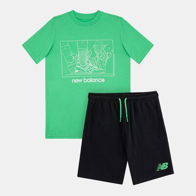 New Balance Kids' 574 In The Motion Graphic T-Shirt And Shorts Set Green