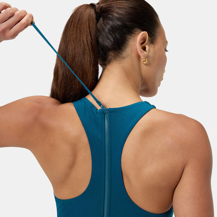 Speedo Women's Racer Zip One-Piece Swimsuit Blue image number 3