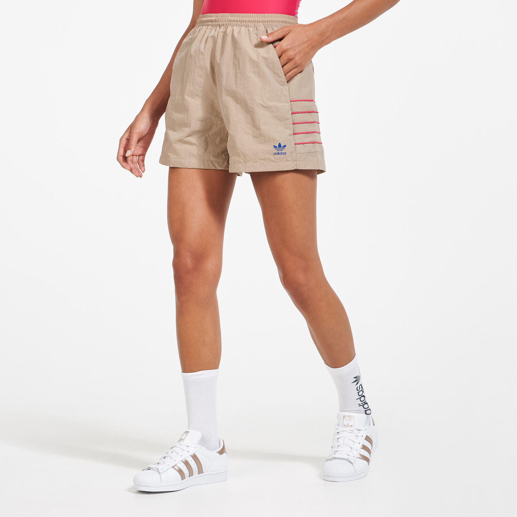 Adidas large logo shorts womens hotsell