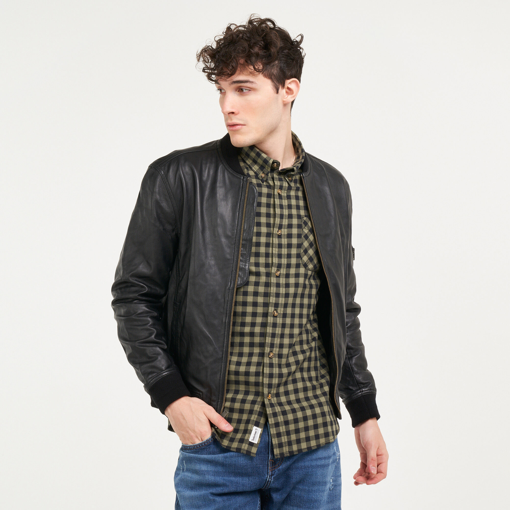timberland leather bomber jacket