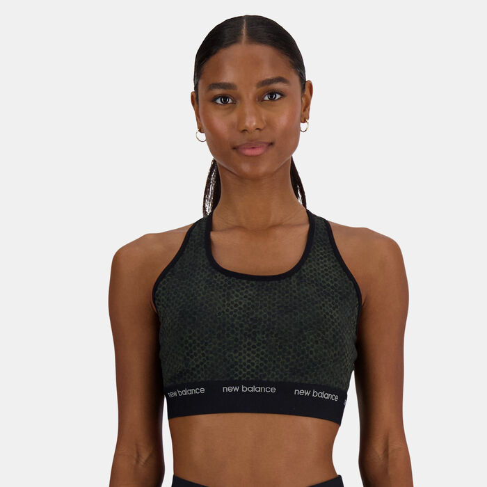 New Balance Women's Graphic Medium-Support Sports Bra Black New Balance Women's Graphic Medium-Support Sports Bra Black image number 0