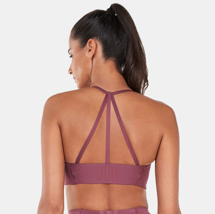adidas Women's Yoga Studio Light-Support 4 Elements 3-Stripes Sports Bra Brown adidas Women's Yoga Studio Light-Support 4 Elements 3-Stripes Sports Bra Brown image number 1