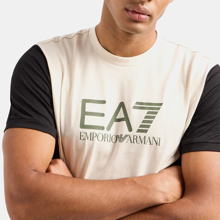 EA7 Emporio Armani Men's Train Athletic Colourblock T-Shirt Beige image number 3