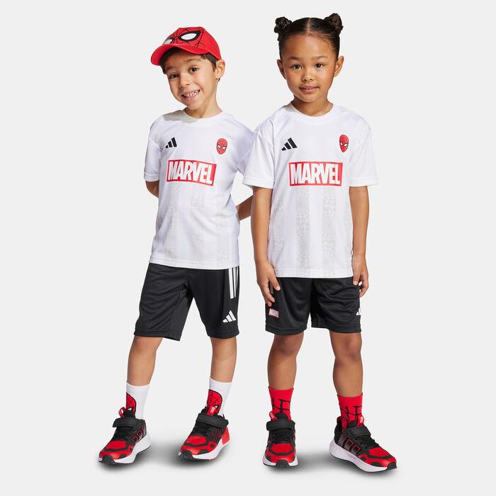 adidas Kids' Marvel Spiderman T-Shirt And Shorts Set White image number 4