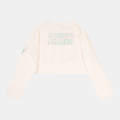 adidas Originals Kids' Graphic Print Crop Crew Sweatshirt White