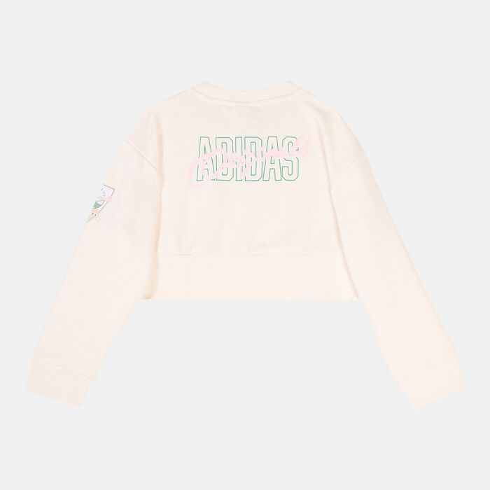 adidas Originals Kids' Graphic Print Crop Crew Sweatshirt White adidas Originals Kids' Graphic Print Crop Crew Sweatshirt White image number 1