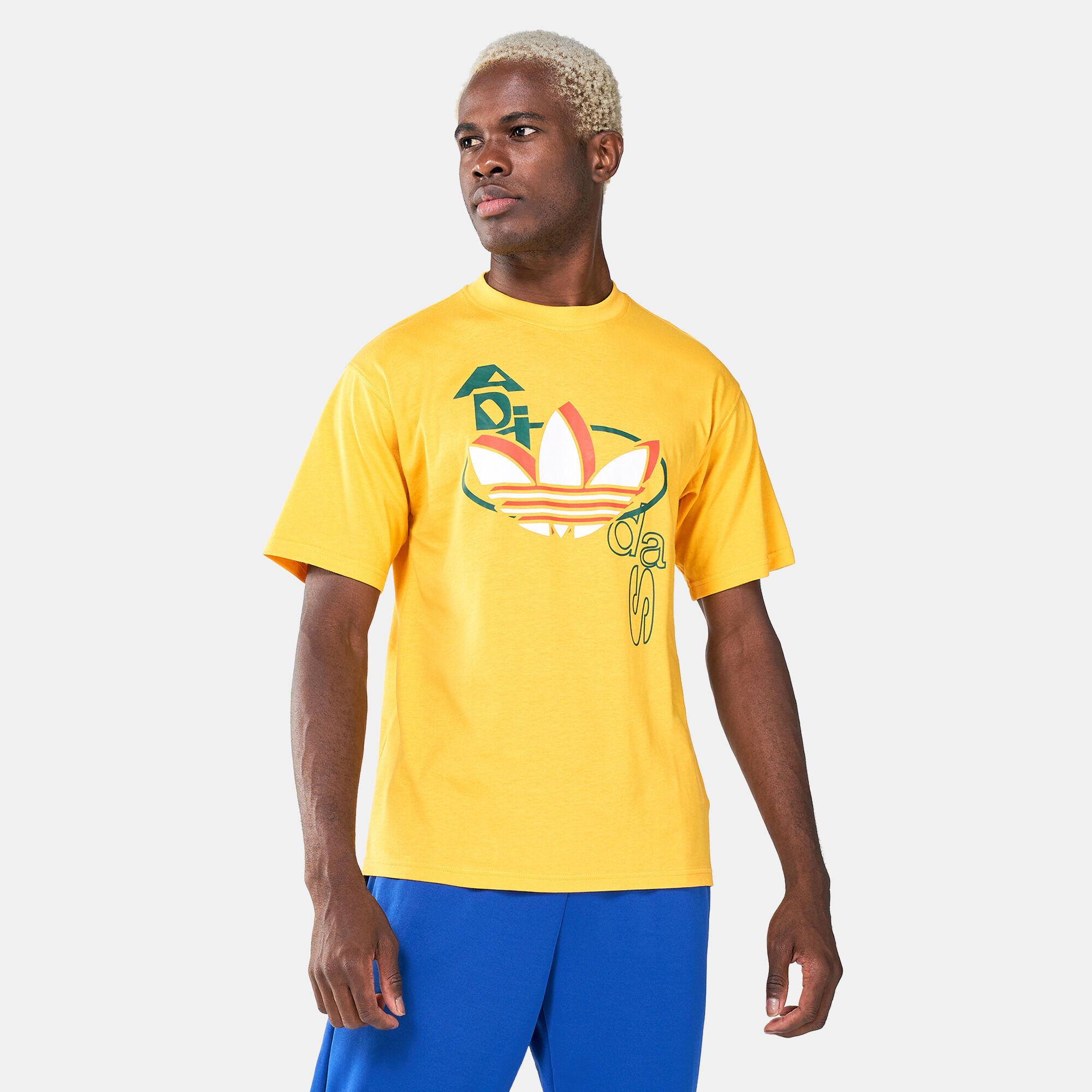 Yellow adidas online trefoil t shirt