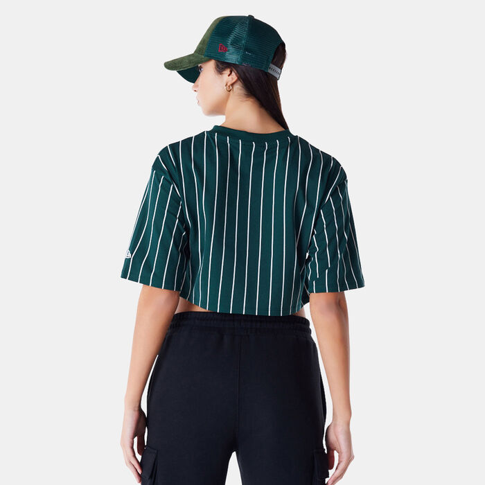 New Era Women's Pinstripe Crop Top Green New Era Women's Pinstripe Crop Top Green image number 1