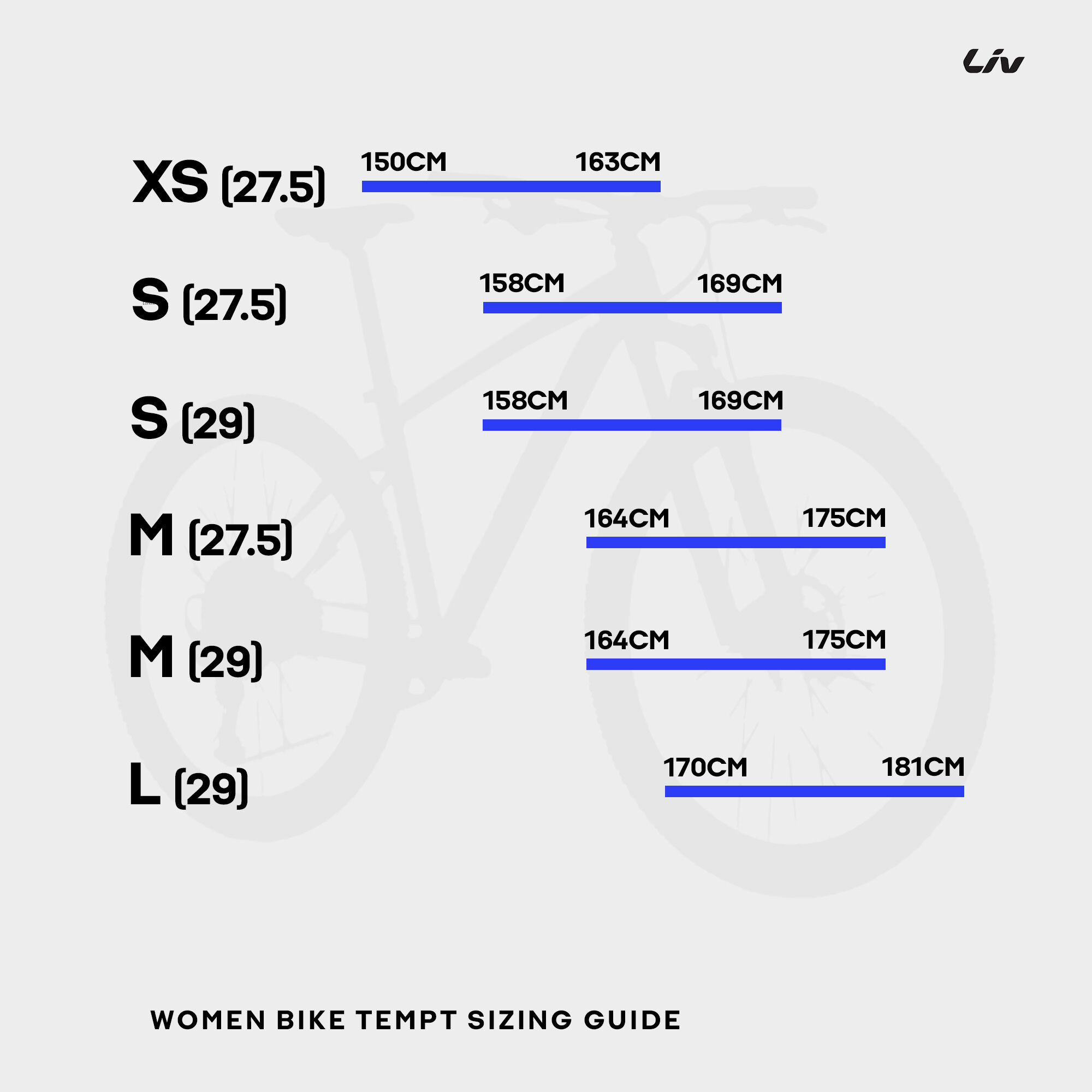 Liv tempt size chart outlet