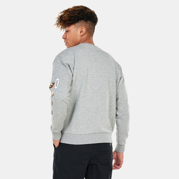 Converse Men's x Peanuts Fleece Crew Sweatshirt Grey Converse Men's x Peanuts Fleece Crew Sweatshirt Grey image number 1