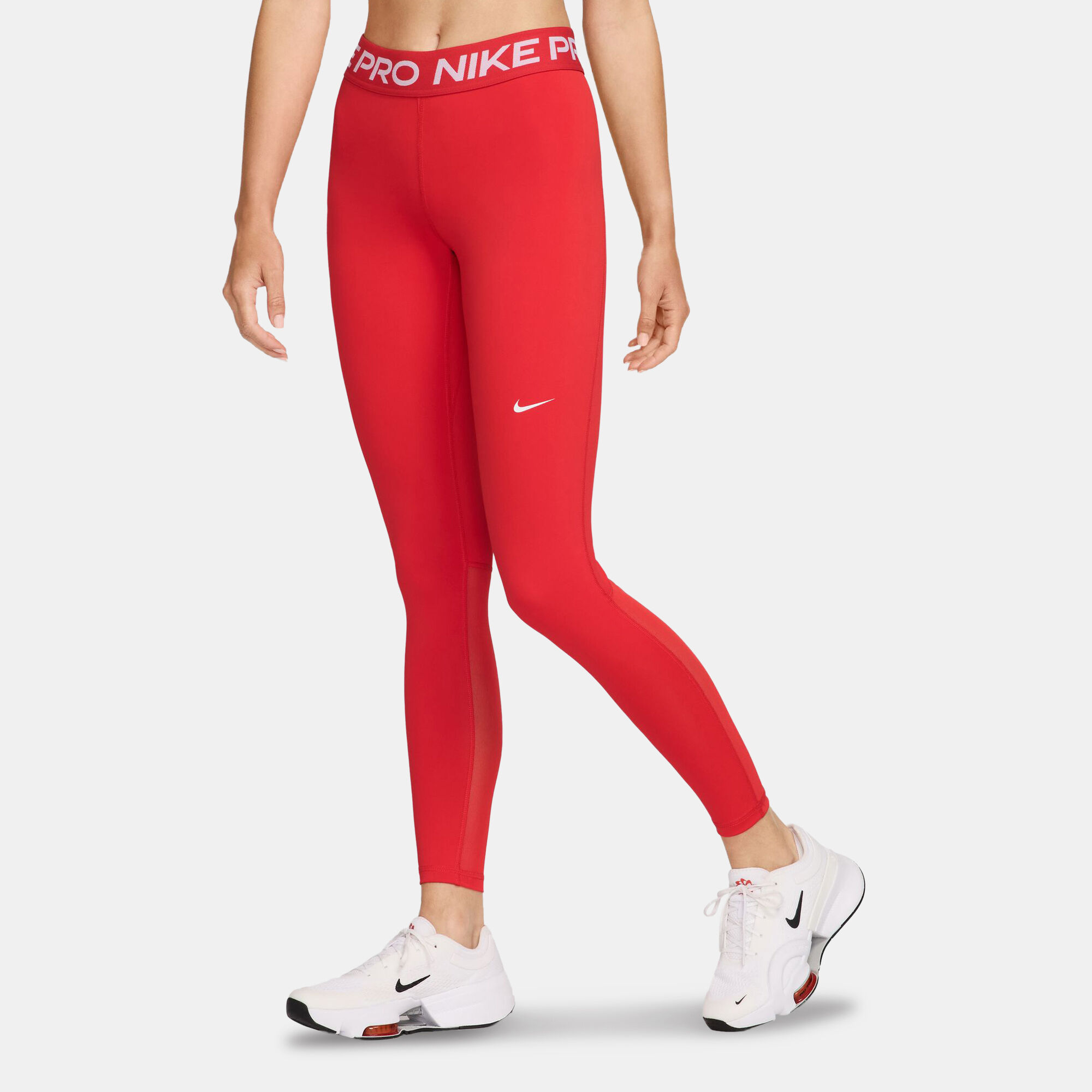 Shop Nike Women's Pro Mid-Rise Mesh-Panelled Leggings Red Shop Nike Women's Pro Mid-Rise Mesh-Panelled Leggings Red