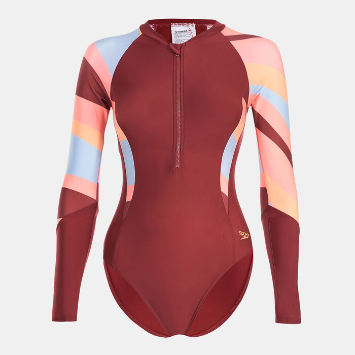 Buy Speedo Womens Long Sleeve One Piece Swimsuit Red In Ksa Sss