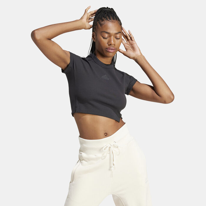 adidas Women's Lounge Ribbed Crop Top Black adidas Women's Lounge Ribbed Crop Top Black image number 0