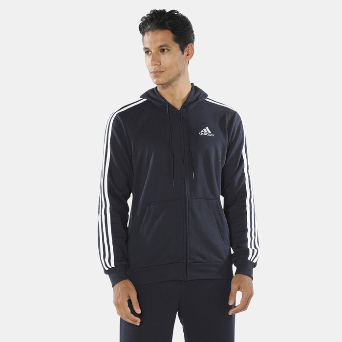 Men's Essentials French Terry 3-Stripes Full-Zip Hoodie Men's Essentials French Terry 3-Stripes Full-Zip Hoodie image number 0