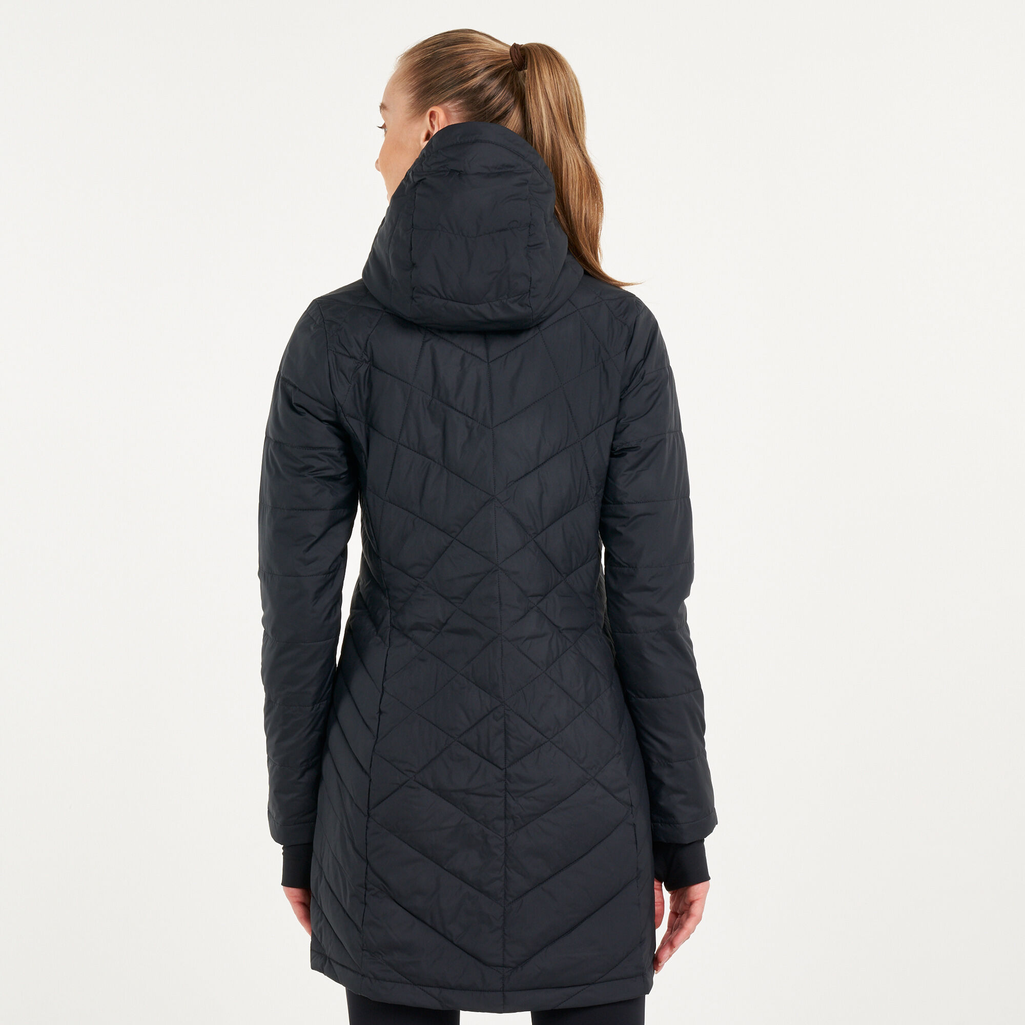 Columbia women's heavenly long store hooded jacket black large