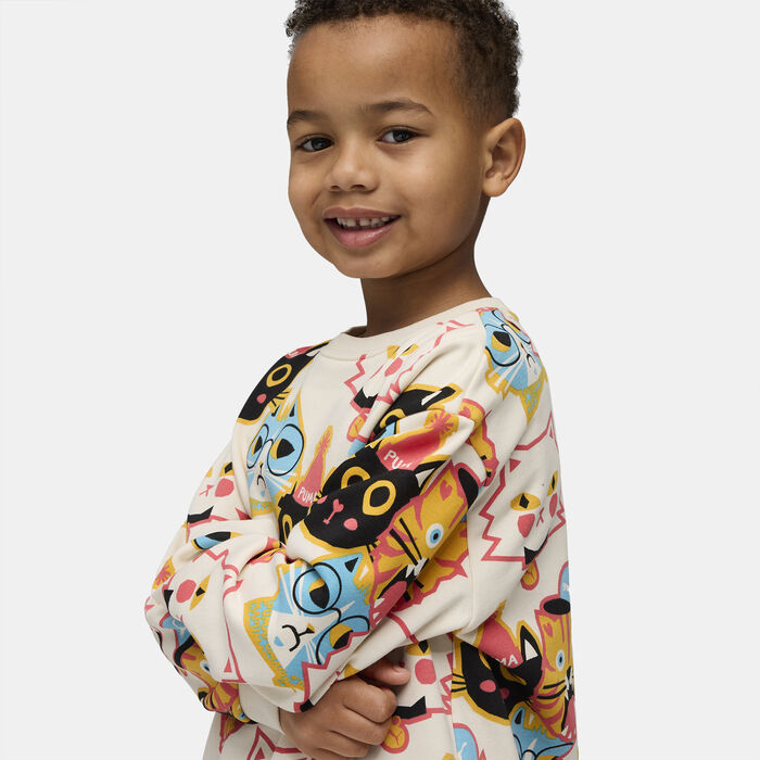 PUMA Kids' Moody Cat Allover Print Sweatshirt White image number 3